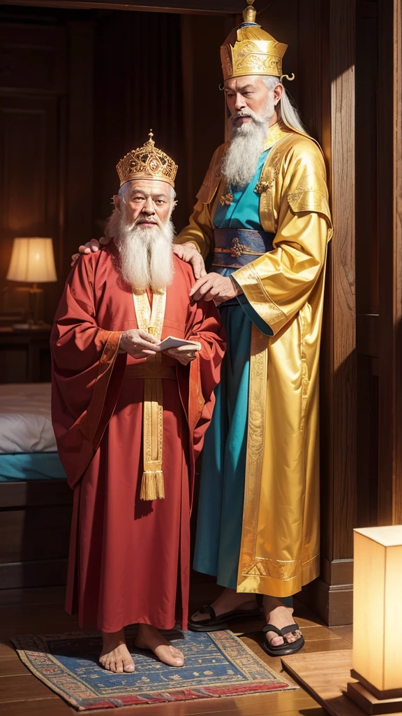 The image includes a wise man and his student.. The wise man was teaching his student knowledge., profound morality. His face was full of wisdom and kindness., hình ảnh cậu bé thông minh, full of studiousness, hình ảnh 4k Cartoon