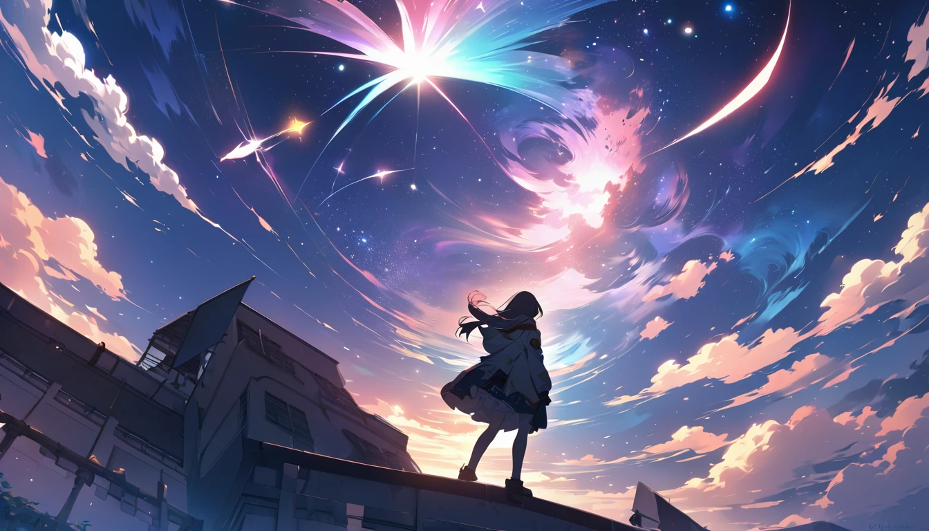 An anime character standing on a rooftop gazing at the stars, Anime Wallpaper 4k, Anime Wallpaper 4 k, 4k Anime Wallpaper, Anime Art Wallpapers 8K, anime art wallpaper 4k, anime art wallpaper 4k, Anime Style 4k, Makoto Shinkai Cyril Rolland, 4K Manga Wallpapers, Anime Wallpaper, Awesome Wallpapers, shooting star