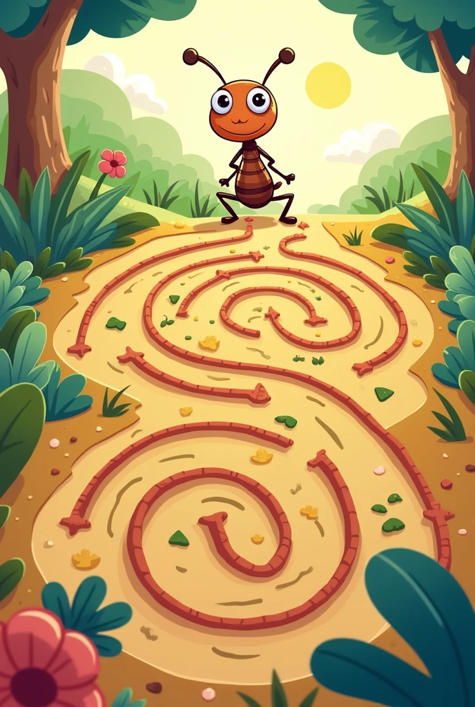Ant maze, find the way puzzle for kindergarten, cartoon,
