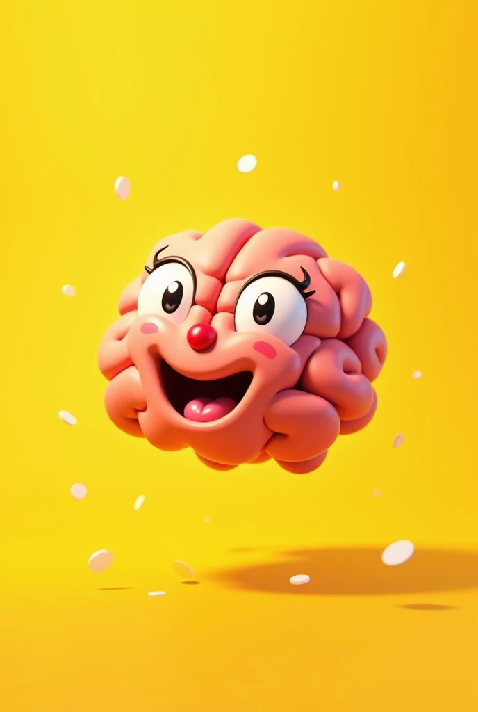 Cartoon Brain, yellow backdrop, floating