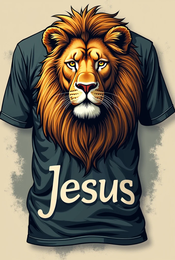 Shirt with a lion on the front that says Jesus