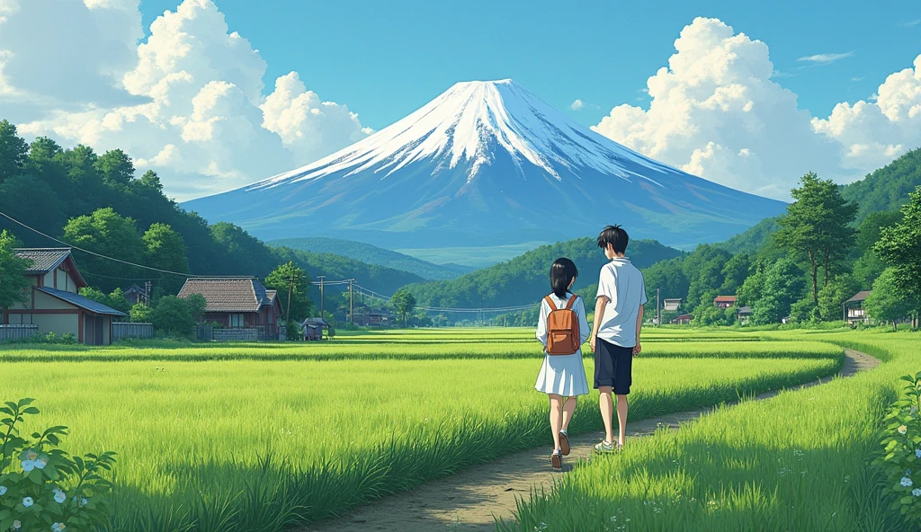 Typical Japanese rural life in the 2020s. mt. Mt. Fuji is in the background