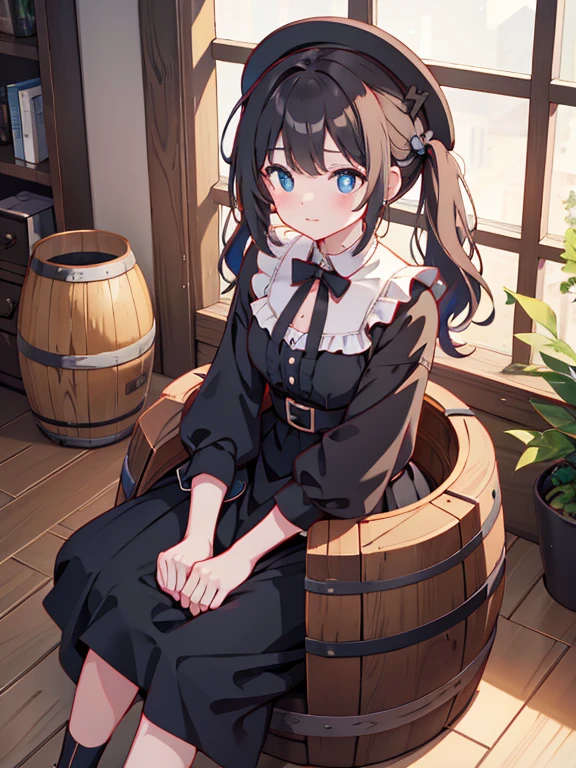 Black cat、Barrel sitting