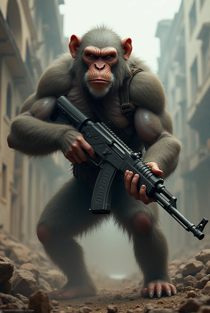 Bald monkey with an ak 12