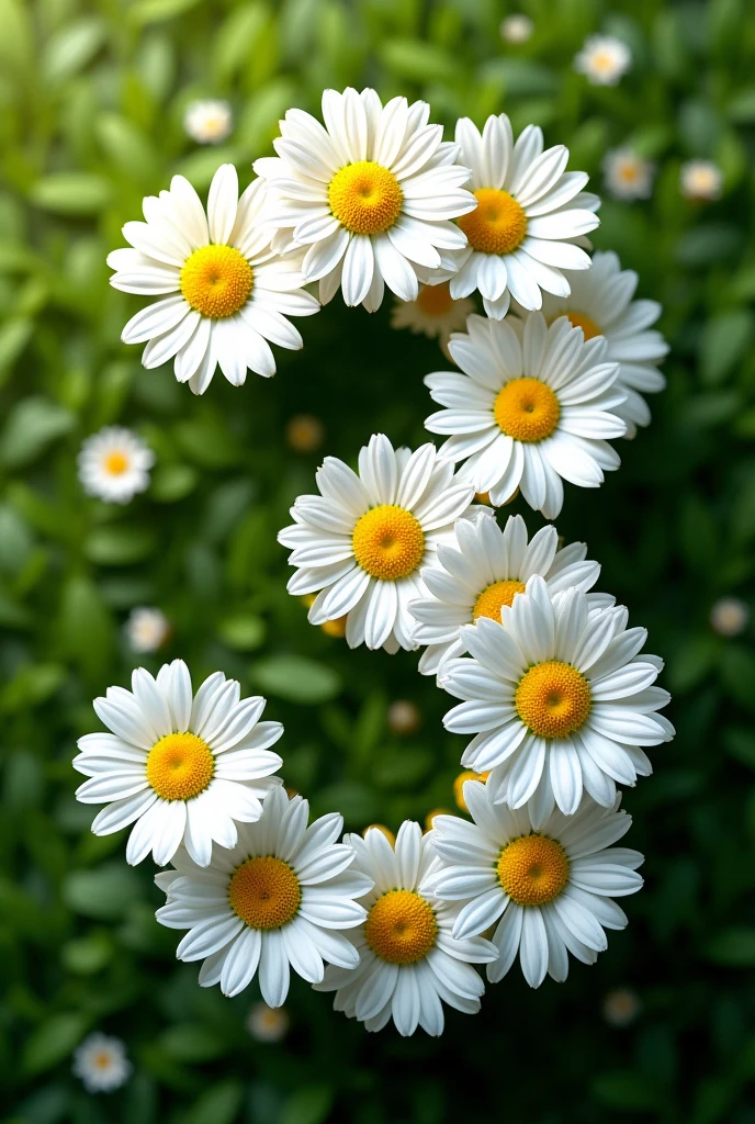 Show me a picture of several daisies forming the number 3