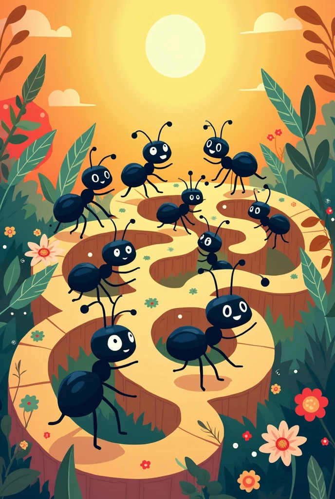 Black happy Ants maze, find the way puzzle, cartoon,