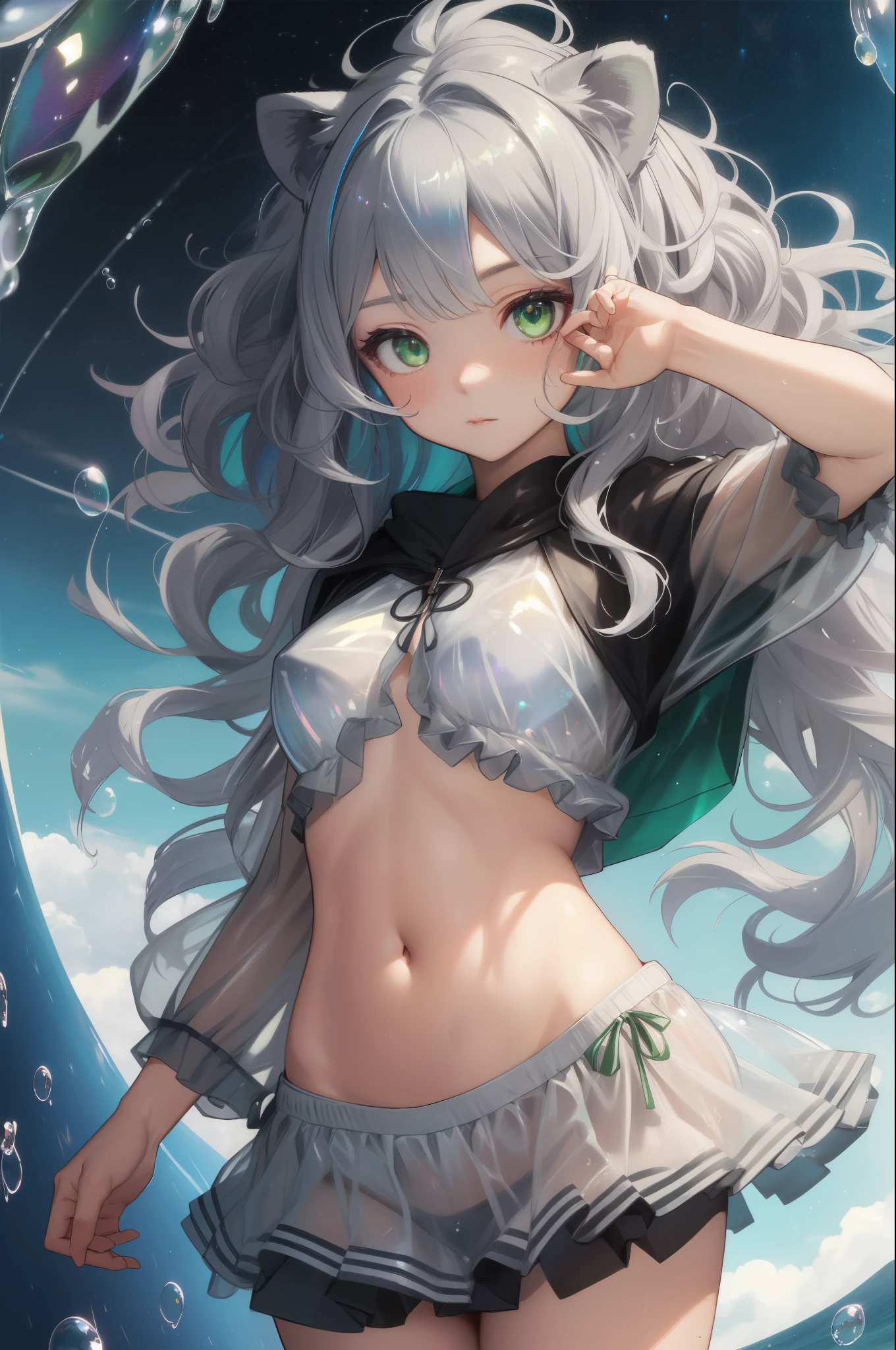 (Highest quality,masterpiece,Esoteric,Super Resolution),Bubble Tech,sf,transparent,Iridescent,See through,inflation,One person,,Gray Hair,Wavy Hair,開stomachた額,Green Eyes,瞳孔が狭stomach,Lion&#39;s Ears,white Lion&#39;s Ears,Lion&#39;s Tail,Tropical Garden,Flowers,,((((neon Purple Hair | Neon pink hair | Neon blue hair | Neon Aqua Hair | Purple Hair | Fuchsia colored hair | Fluorescent blue hair | Amethyst Hair | Neon Hair | 明るstomachピンクの髪 :1.5)))), ((((Made with paint、Defying Gravity,A thick current)))),((((Paint splashes:1.3,Shiny Hair: 1.3)))),(((transparent))),(((長stomach三つ編みの液体ペイント))),Glamorous Body,Plump thighs,Realistic Flesh,Backlight,Shiny Hair,is,Panties in full view,Plump thighs,Muscle streaks,Playing with fireballs,Glowing magic circle,stomach,balance,((Press against the glass,breast,1.5)),Oppression,おっぱstomach,Chest pressing,