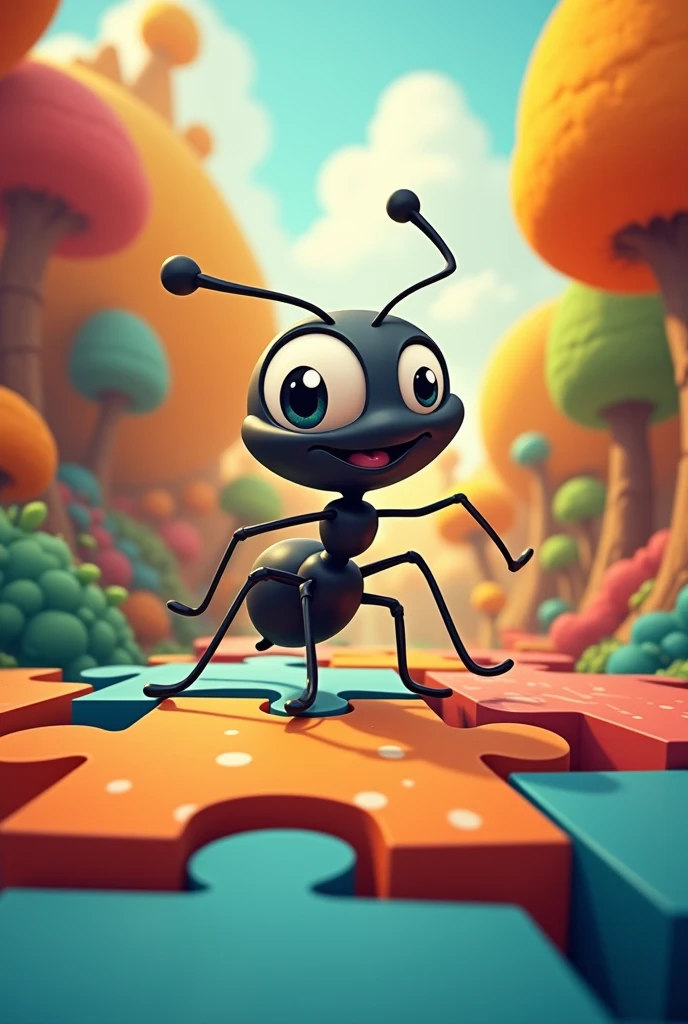 Black happy ant, find the way puzzle, cartoon
