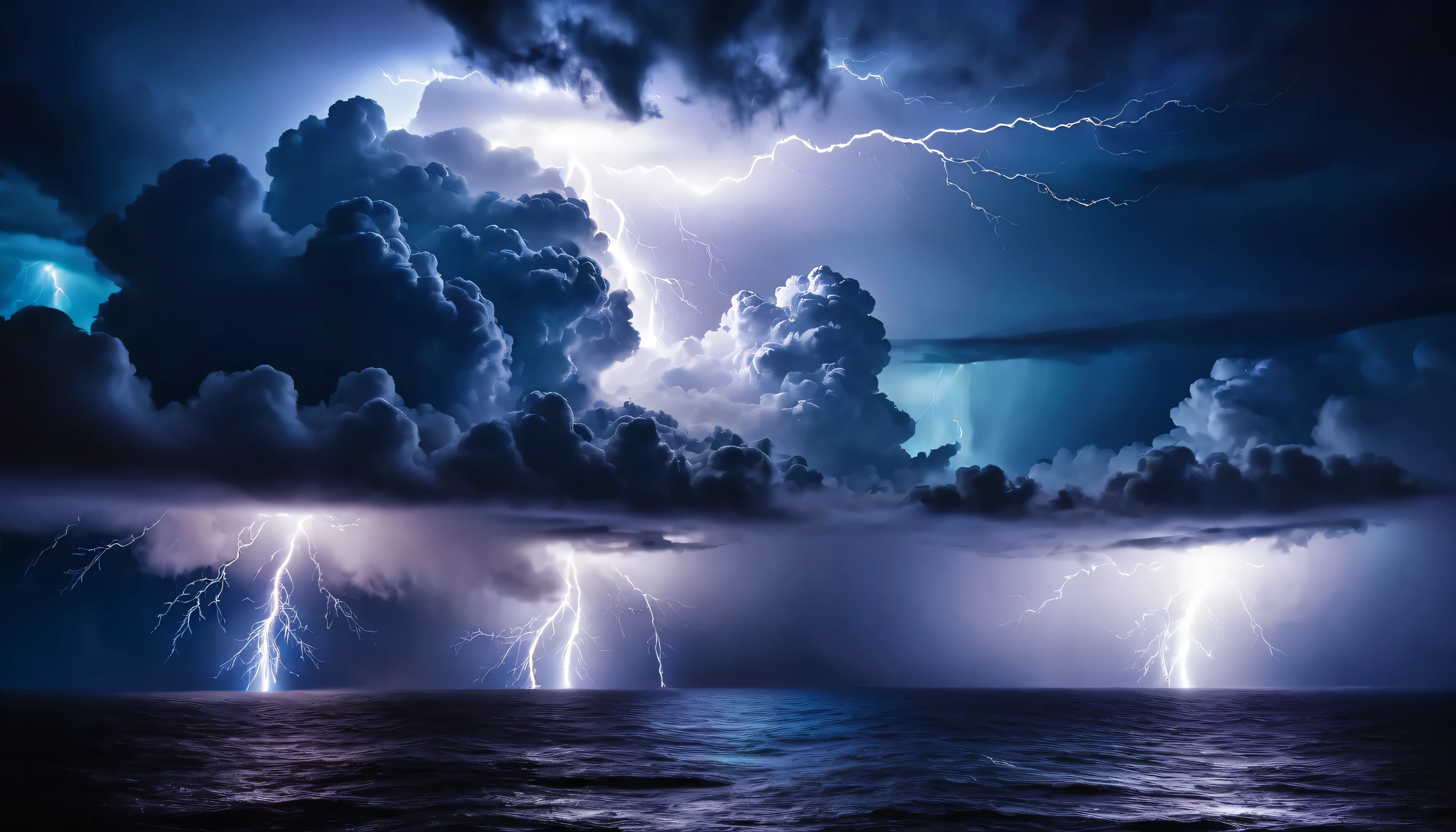 deep ocean night, fog, clouds, lightning, mysteirous, wallpaper, 