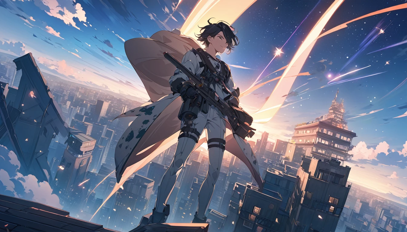 An anime of a man standing on the roof of a building and gazing at the stars., Anime Wallpaper 4k, Anime Wallpaper 4 k, 4k Anime Wallpaper, Anime Art Wallpapers 8K, anime art wallpaper 4k, anime art wallpaper 4k, Anime Style 4k, Makoto Shinkai Cyril Rolland, 4K Manga Wallpapers, Anime Wallpaper, Awesome Wallpapers, shooting star
