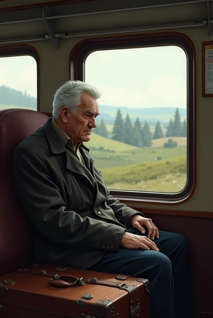 A men travelling in train with tired