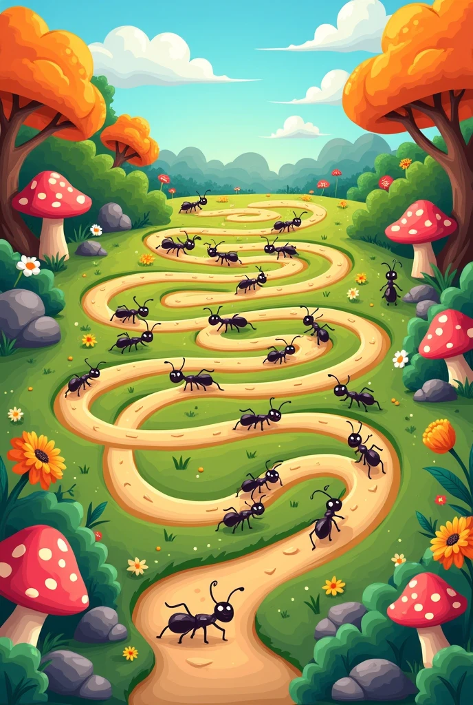 Ant maze, hard find the way puzzle for kindergarten, cartoon