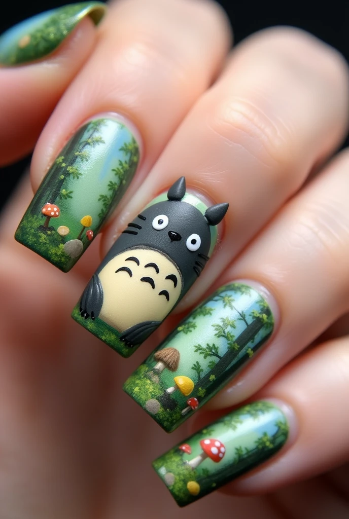 Totoro design nails