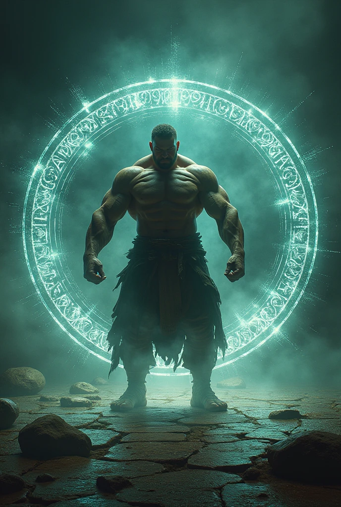 Muscular man trapped in a magic circle。