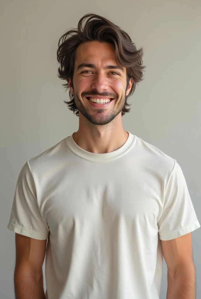 Male with T-shirt, smiling, medium hair