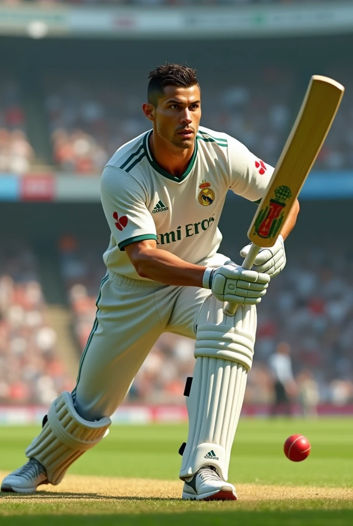 Ronaldo playing cricket 
