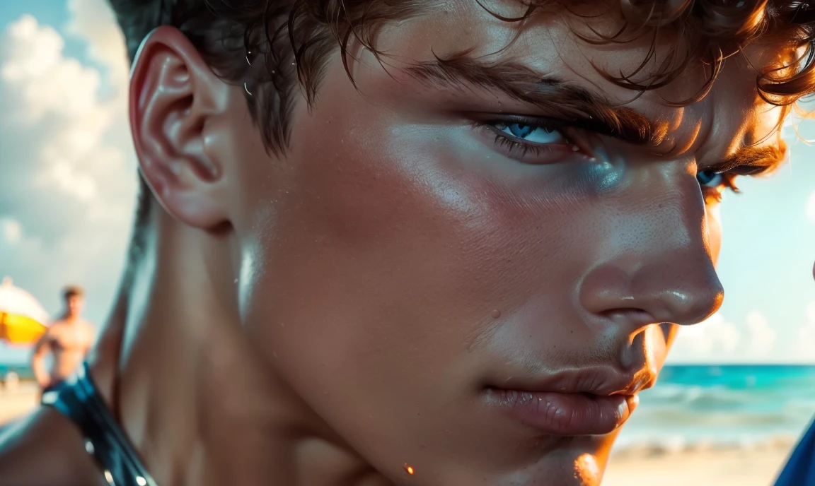 [((highly detailed, detailed eyes, detailed face, clear and realistic facial features, photorealistic, realistic light, cinematic, close up)), ((((3 men)))), (((each man looks unique))), (((each man has a different natural hair color))), (((each man has different facial features))), (((each man has a different natural skin color))), ((((sexy male college-age jocks standing on the beach and looking angry or frustrated)))), ((wearing casual clothes)), ((beautiful deserted tropical island with a storm in background))]