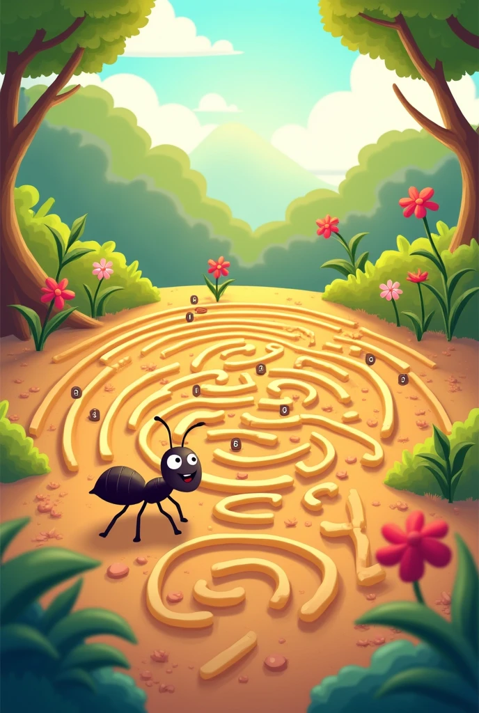 Ant maze, find the way puzzle for kindergarten, cartoon,
