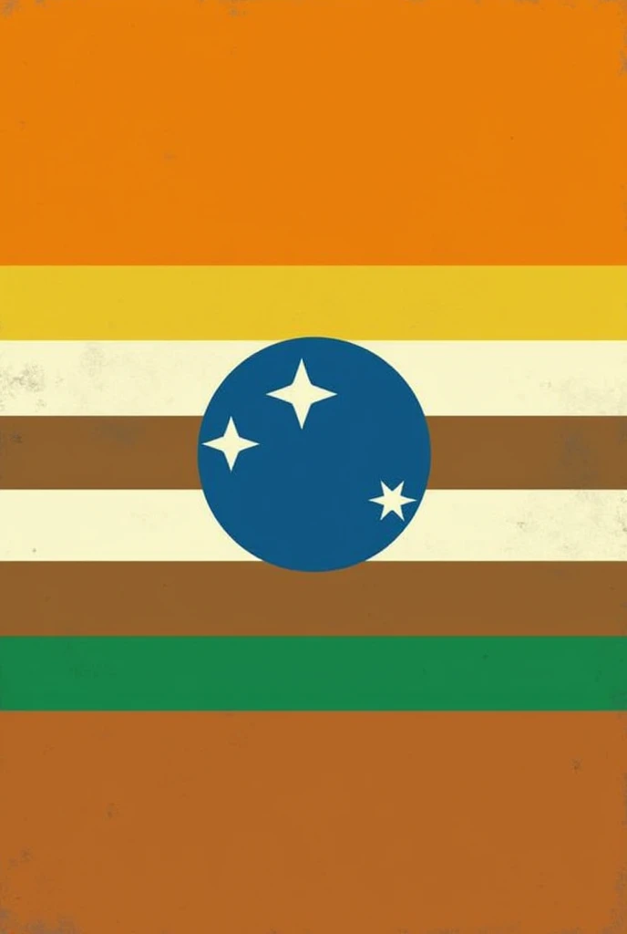 3 horizontal stripes: yellow above, brown in the center and green below. In the center of the brown band, there is a blue sphere with 3 white stars, arranged in a triangle, equidistant from each other.