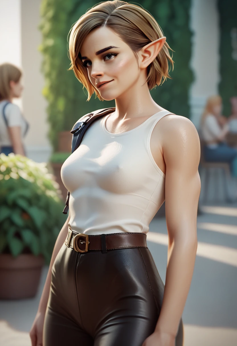 (masterpiece) (best quality) (detailed face) (8k) (sharp focus), 1 female elf, Emma Watson face