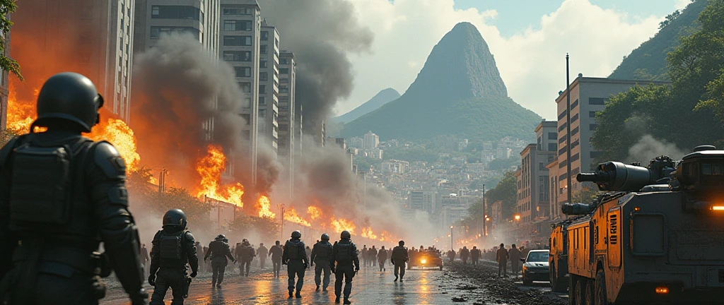 2024; (masterpiece, best quality) destroyed city (Rio de Janeiro)army attacking a city