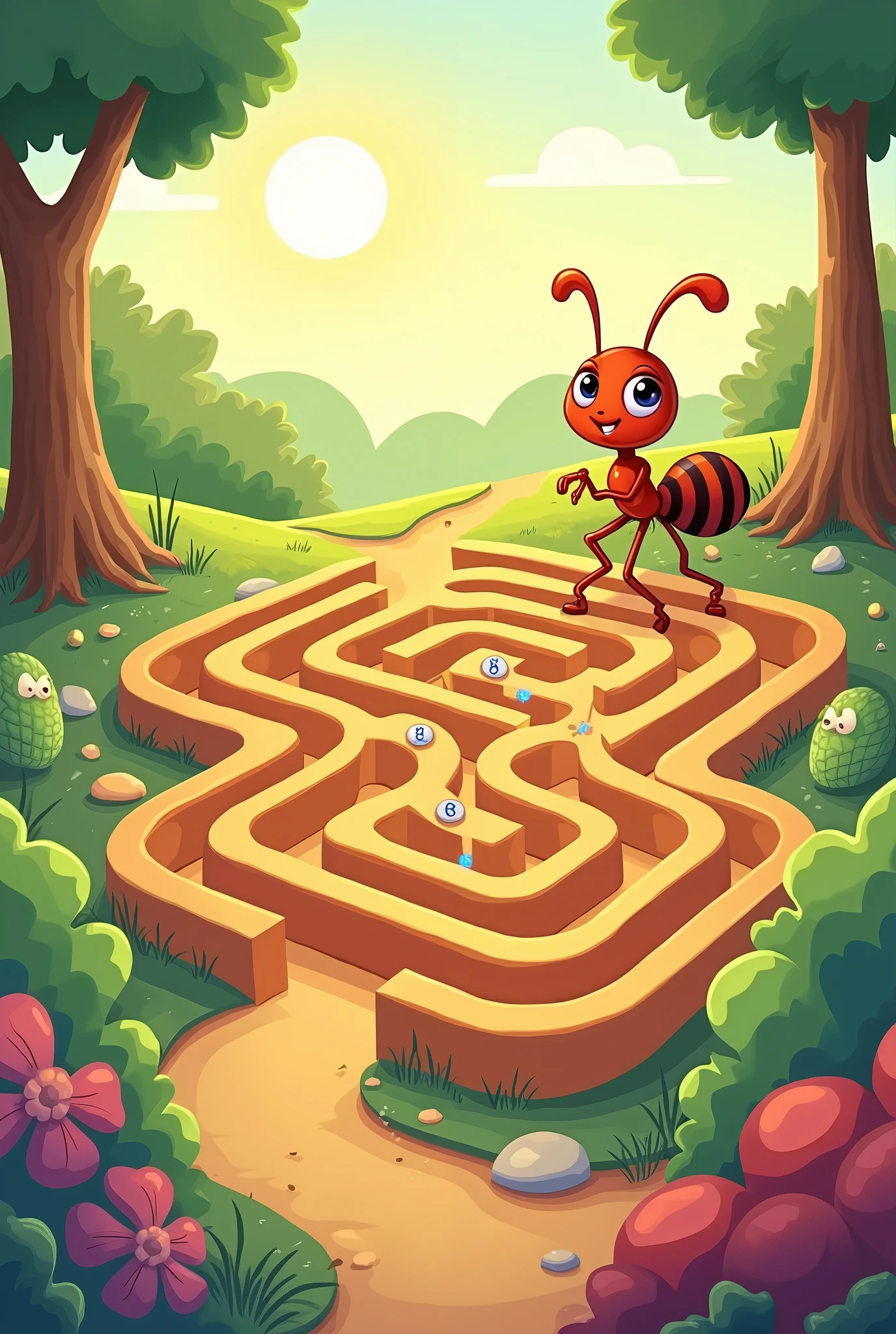 Ant maze, find the way puzzle for kindergarten, cartoon,