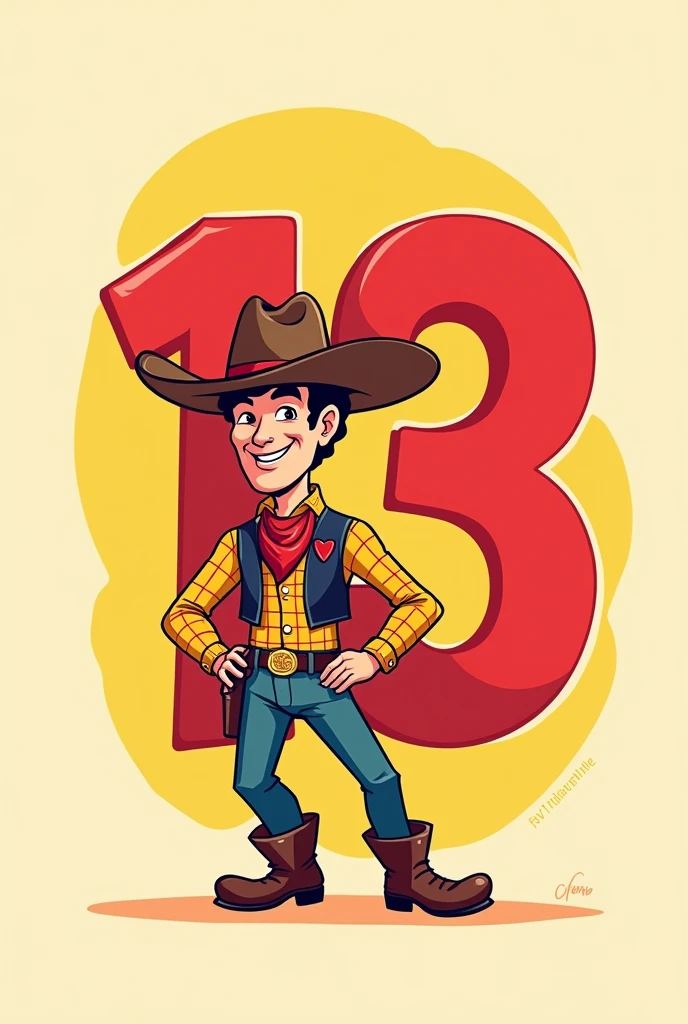 Create a mascot for WhatsApp profile pictures that will symbolize an I.In red and yellow, called 13zinho, which symbolizes a person running for mayor, the image must represent a person dressed as a cowboy.