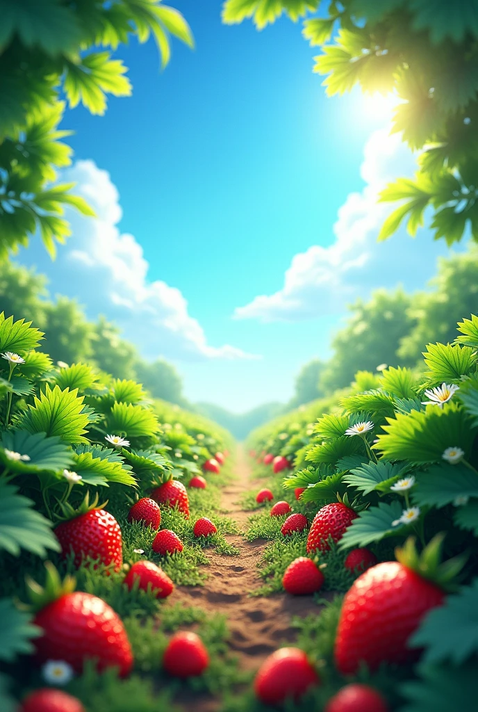 Beautiful straw berry garden with a blue sky
