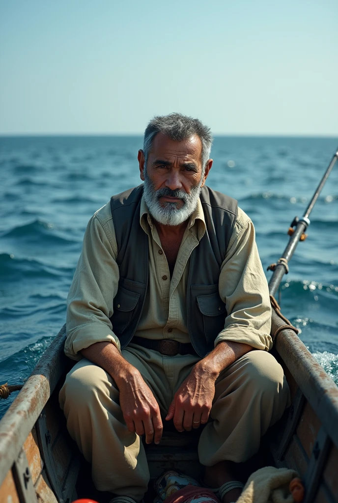 Syrian arabic man fishing inside deep sea