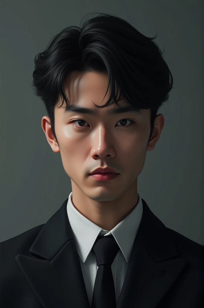 A dark realistic image of a young Korean male CEO 