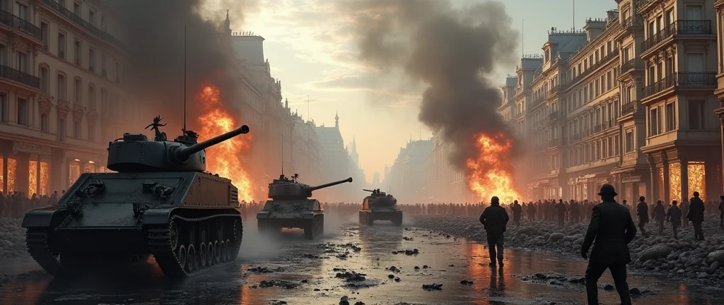 1940; (masterpiece, best quality) destroyed city (Paris)army attacking a city