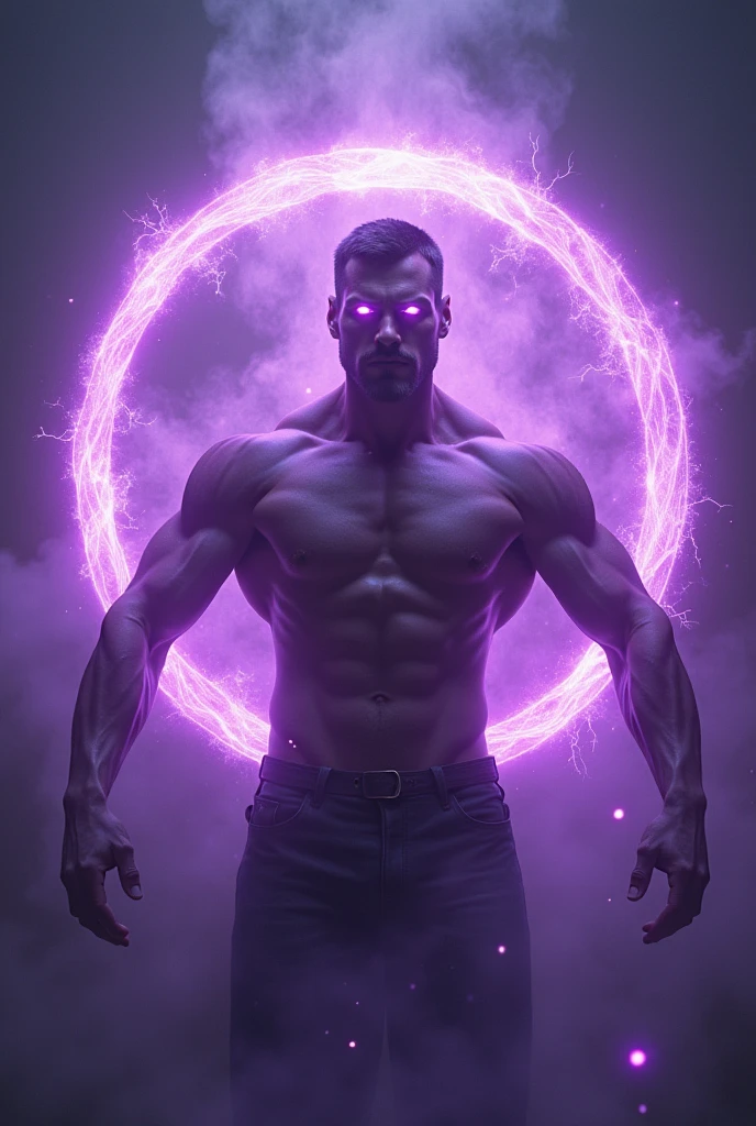 Muscular man trapped in a purple magic circle、Purple Eyes、Hypnosis、Controlled。