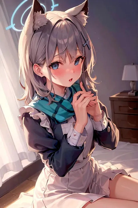 high resolution、super detailed、highest quality、maid clothes、the skirt is short、bed、bedに両手と膝がついている、on all fours、red cheeks、blush、...