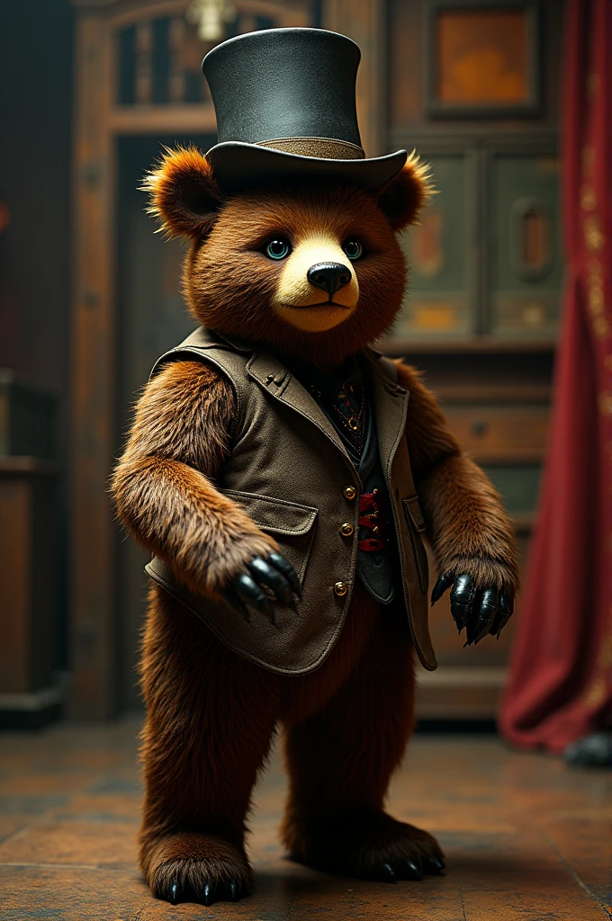 Animatronic, brown, bear, top hat