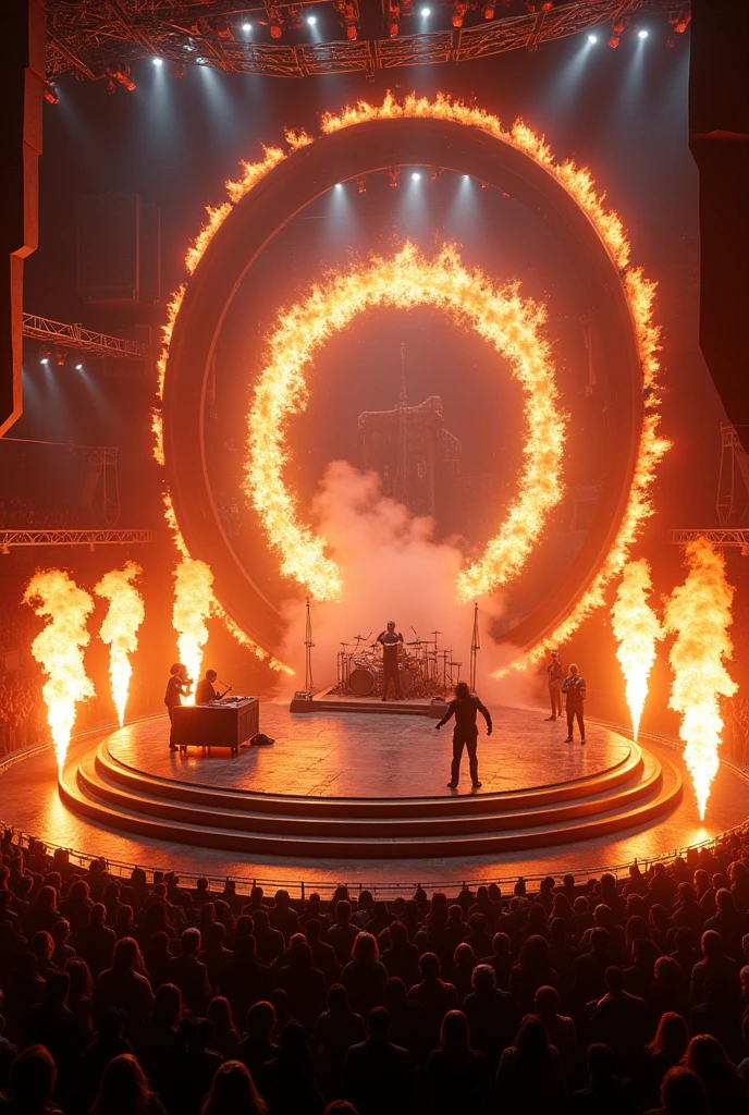 Circular stage concert with fire 