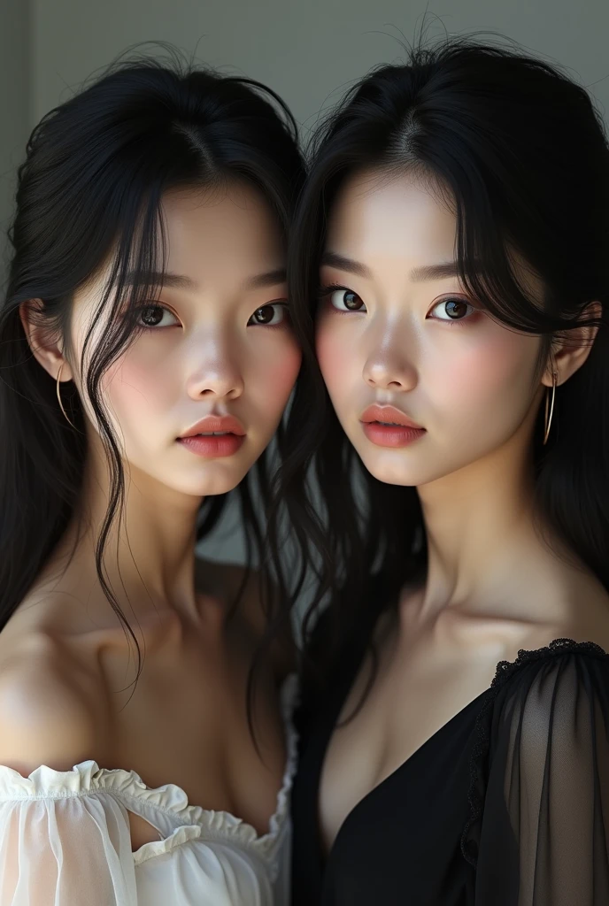 Beautiful woman next to another ugly Korean woman