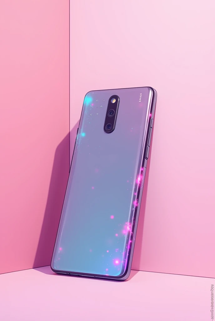 dessin type anime manga d'un telephone portable en gros plan bien centré au milieu du dessin avec un fond neutre sans rien dessus tout en rose et rose clair avec des details fluo sur le contours