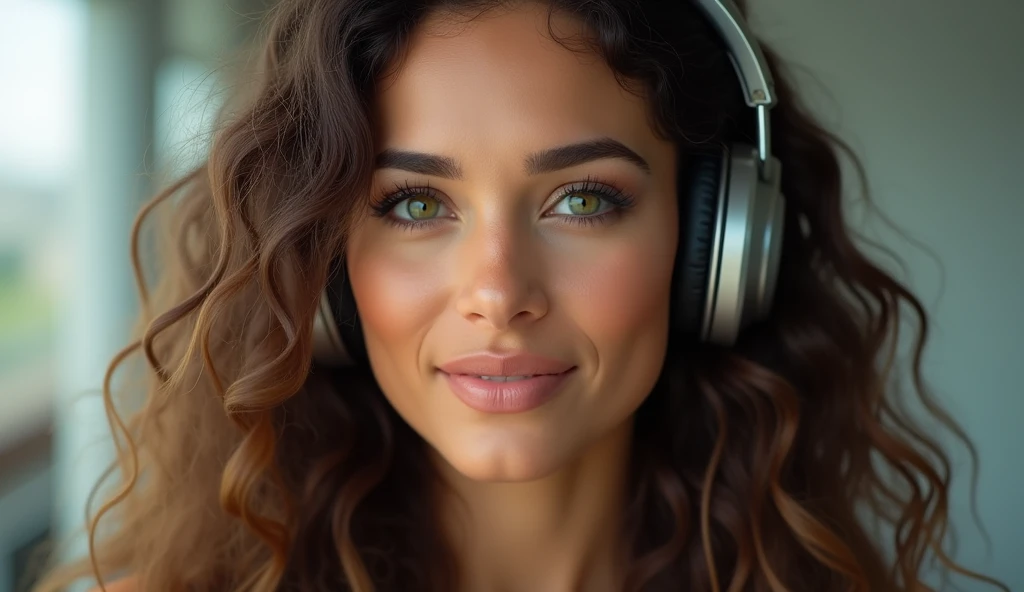 shakira look a like with headphones on