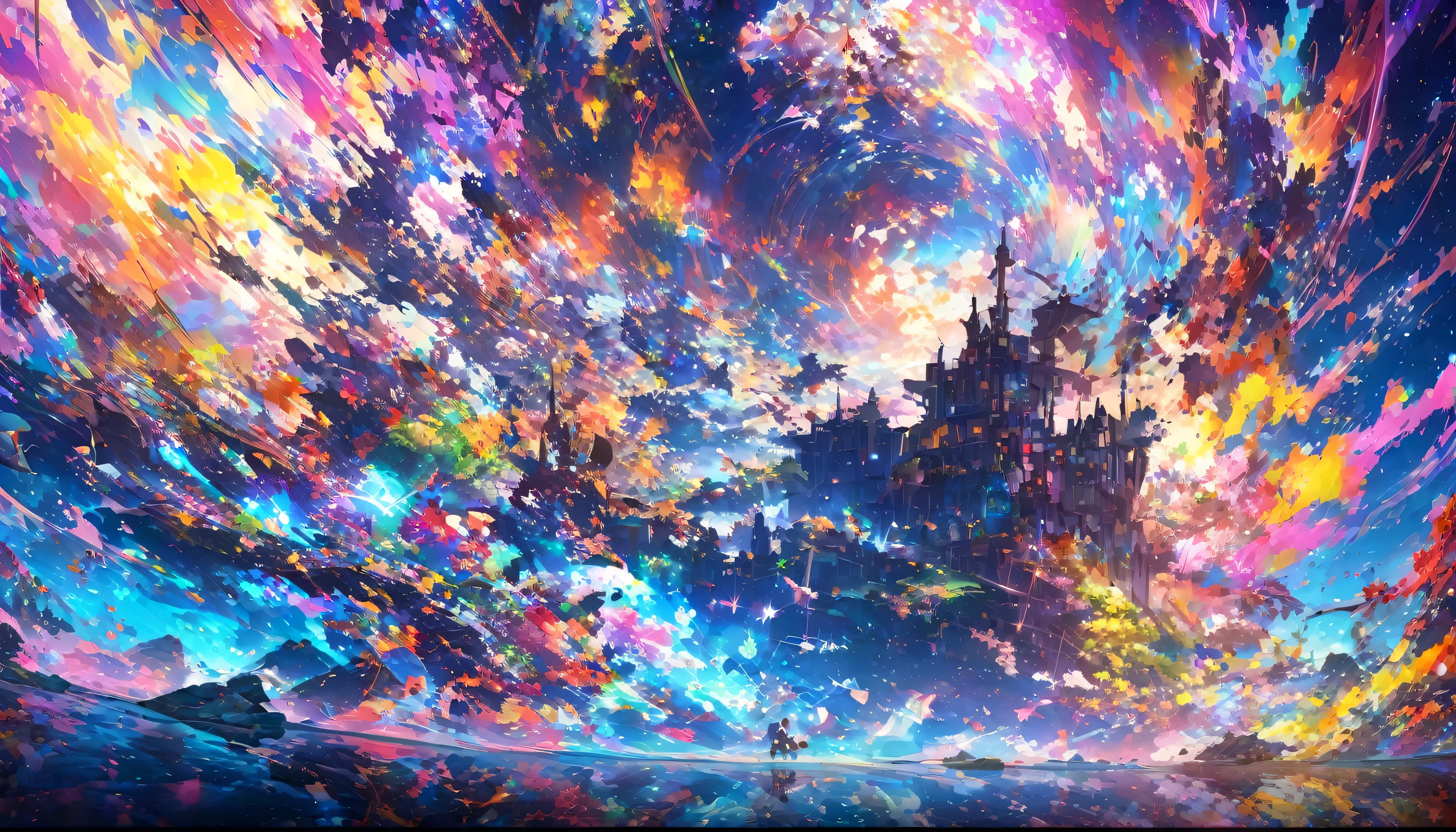 Close-up of a person holding a sword in front of a colorful background, anime art wallpaper 4k, anime art wallpaper 4k, Super colorful, anime abstract art, Dreamy psychedelic anime, Detailed anime art, Anime Style 4k, Anime Art Wallpapers 8K, Detailed digital anime art, Complex and gorgeous anime CGI style, Anime style digital art, By Yuumei