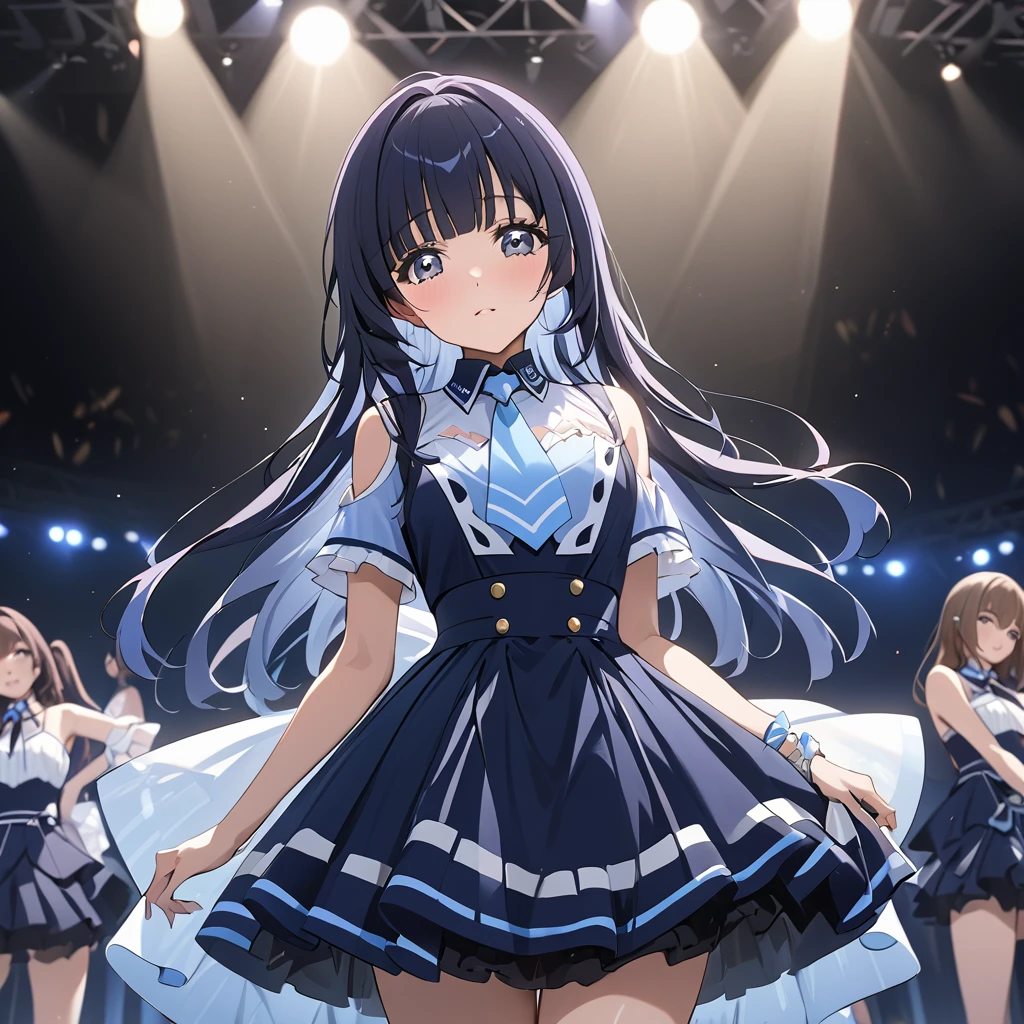 ((Highest quality)), ((masterpiece)), (detailed), (Perfect Face)、The woman is Reika Aoki with semi-long hair、The woman is a member of an idol group and is performing live on stage.