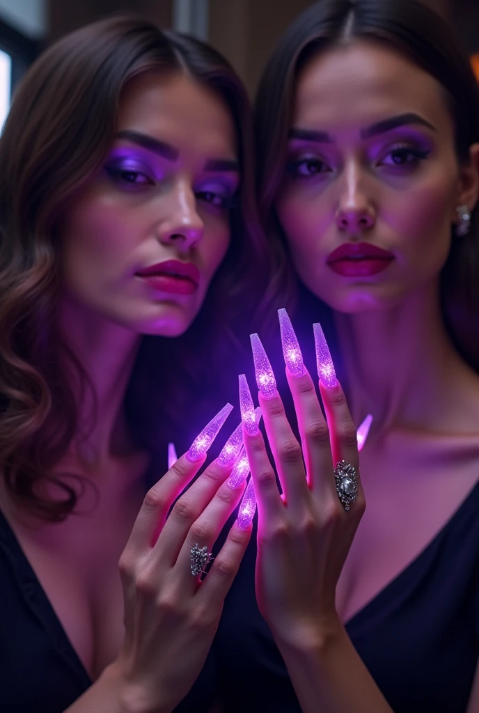 Women with Purple shining nails