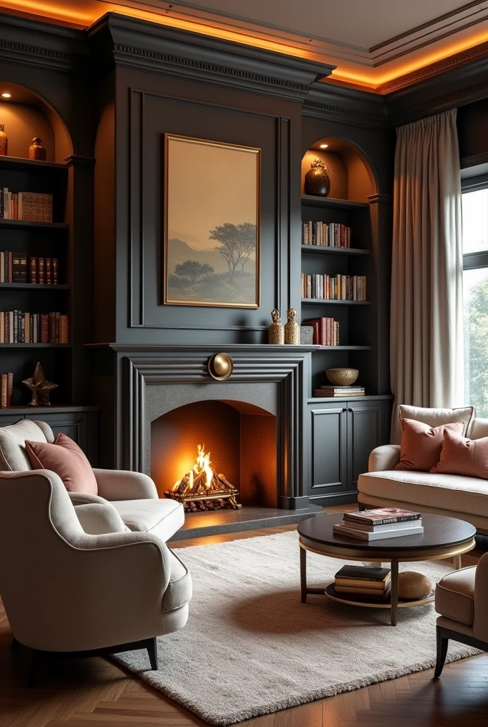 Stylish room with a fireplace
