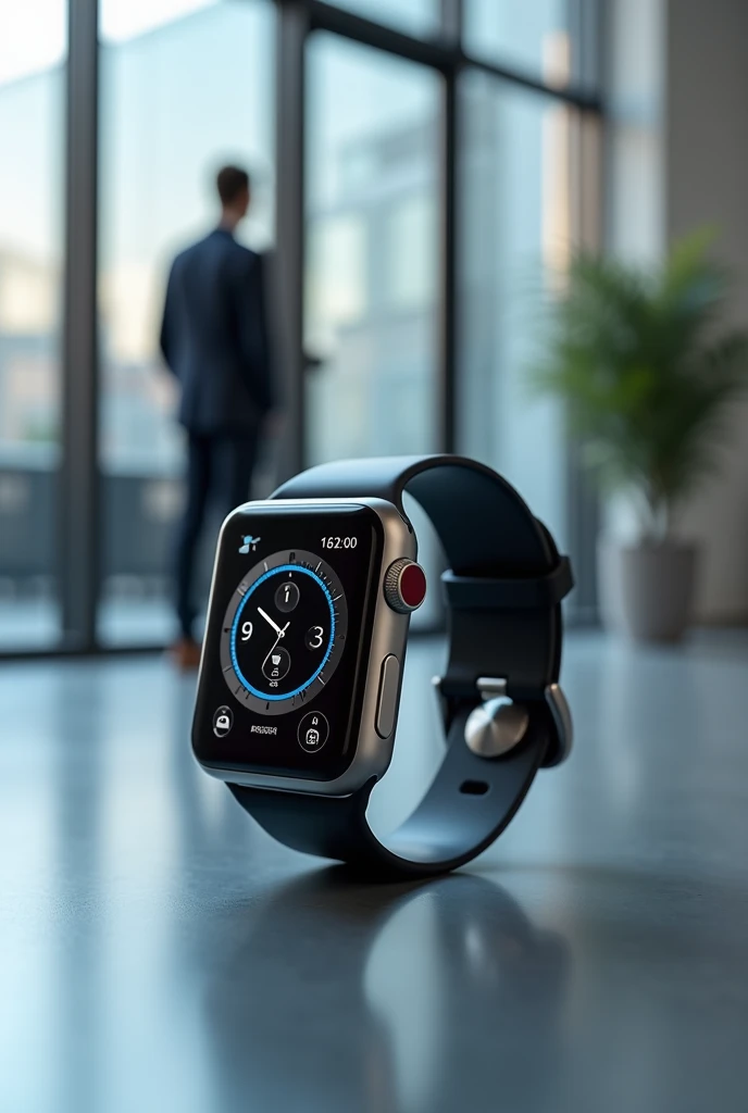A smart watch with a button and a camera