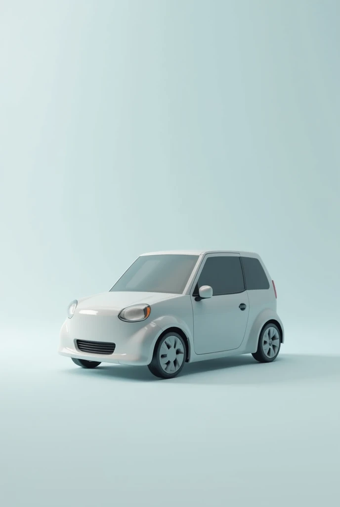 Create a 3D illustration of a popular compact car, designed to look like a rideshare vehicle. The car should have a simple, minimalist design, using basic geometric shapes for the body, wheels, and windows. It should resemble a small, modern city car, with smooth lines and a sleek appearance. The background should be neutral, without any distractions, to focus on the car's design. Use neutral colors like white, gray, or light blue to give it a clean and contemporary look.