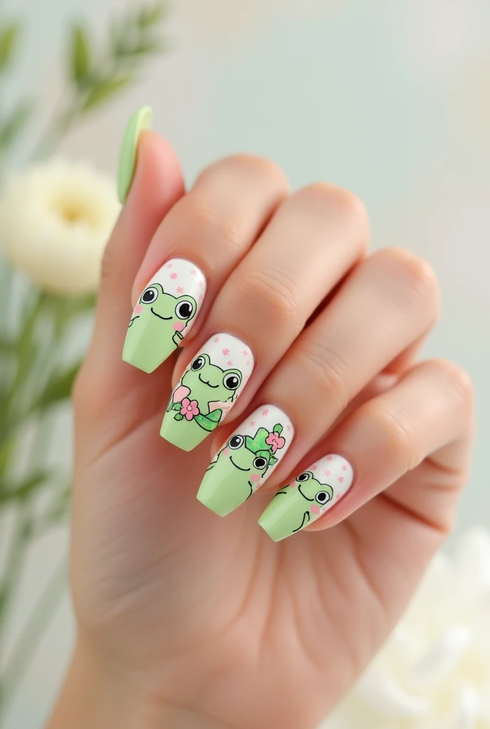 Kawaii frog design nails