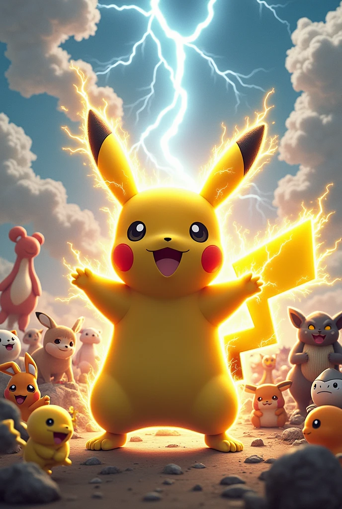 Pikachu with thunders with all pockimons rule