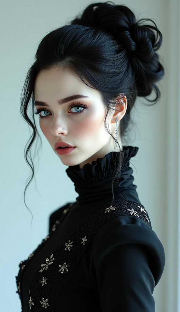  Althea is slender and graceful, with pale skin and jet-black hair that she often wears in elaborate styles. Her eyes are a striking ice blue, always observant and assessing. She prefers dark, elegant clothing, often adorned with subtle but intricate designs that reflect her sophisticated nature.
