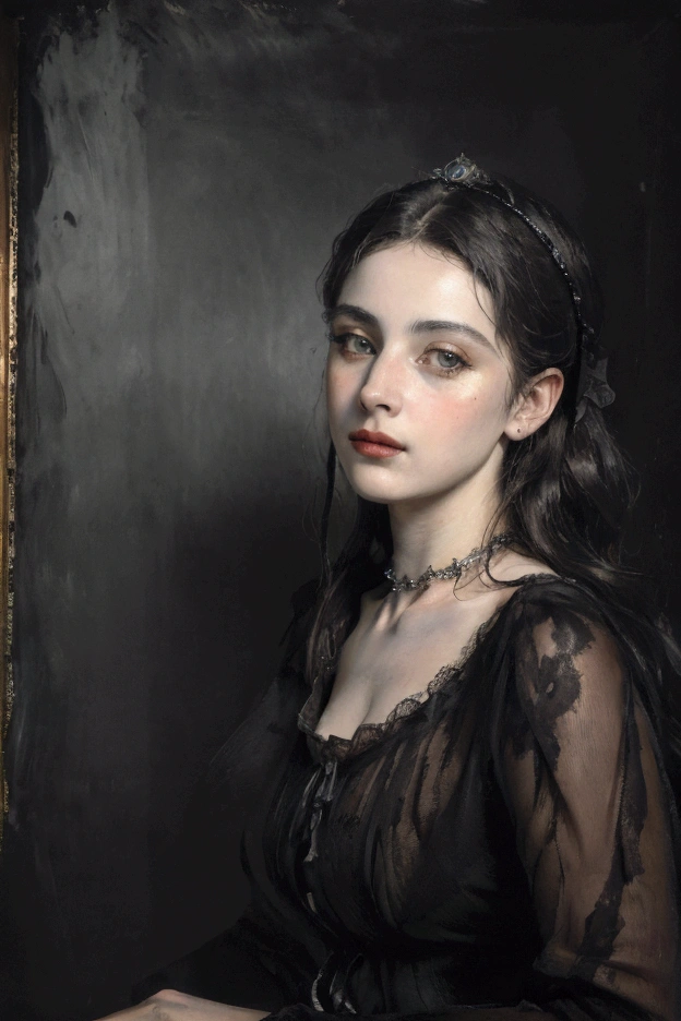 (best quality,4k,8k,highres,masterpiece:1.2),ultra-detailed,(realistic,photorealistic,photo-realistic:1.37),intricate,elegant victorian lady,beautiful detailed eyes,beautiful detailed lips,extremely detailed face,long eyelashes,dark gothic fashion,pale skin,mysterious expression,dramatic lighting,chiaroscuro,oil painting,cinematic,moody,dark colors,deep shadows,ornate background