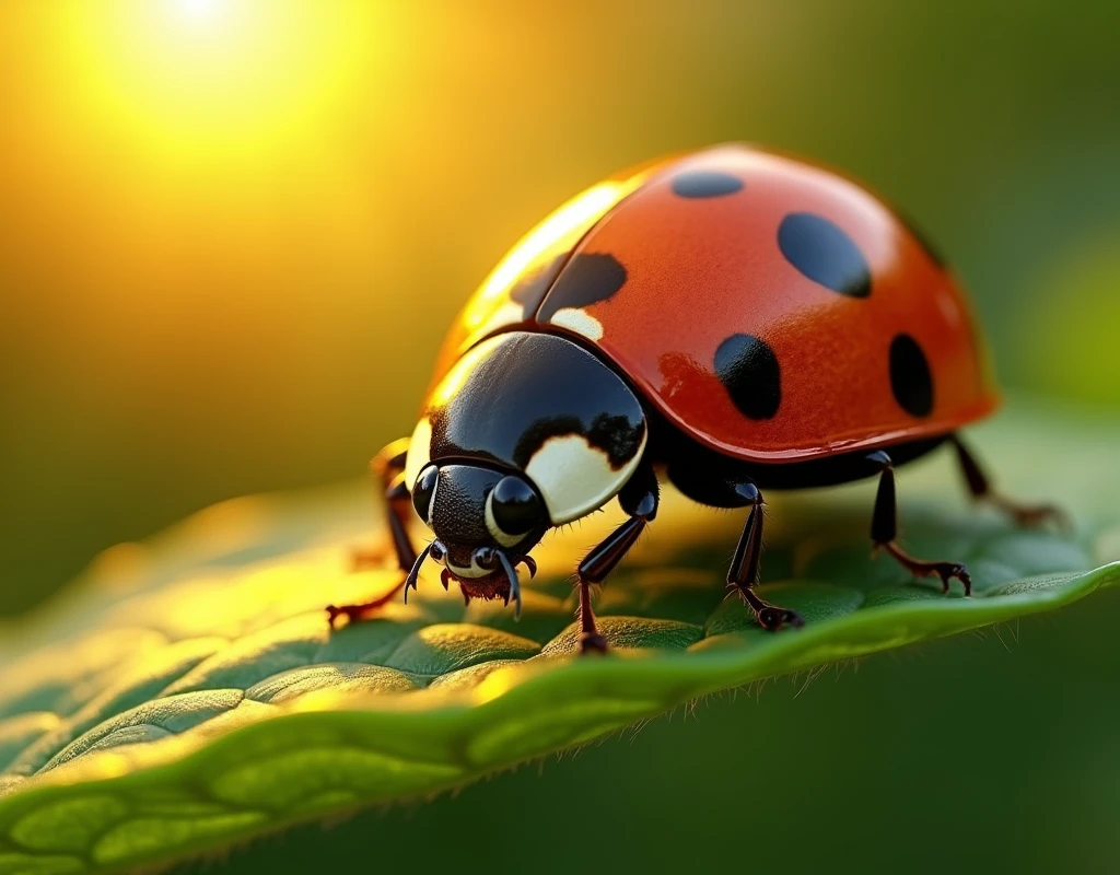 We need a single image of the ladybug with highlighted sunlights