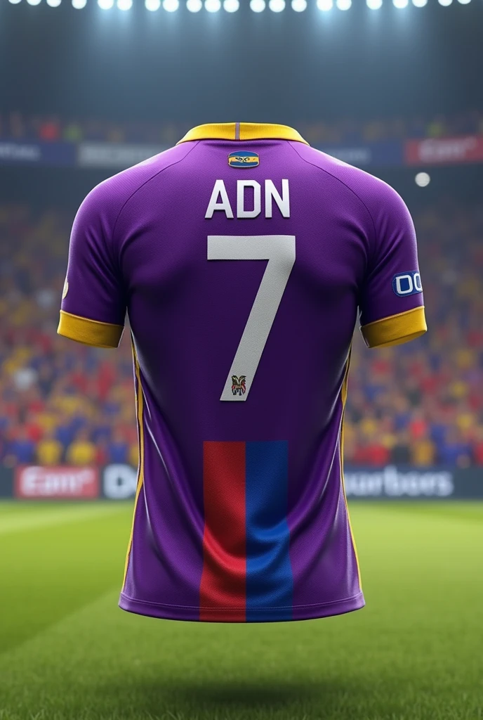 Purple soccer shirt with the flag of Ecuador with the word ADN and the number 7 on the front and the letter from the assemblyman Ferdinan Alvarez